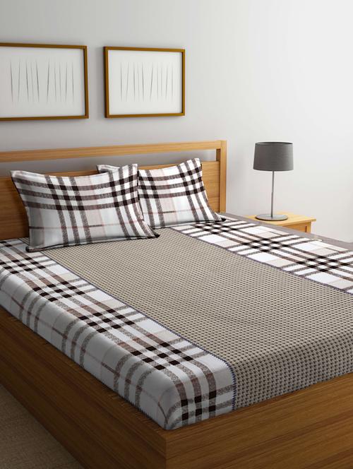 fabinaliv multicolor checkered 210 tc cotton blend king size double bedsheet with 2 pillow covers - 19503636 - Very Small Image - 1