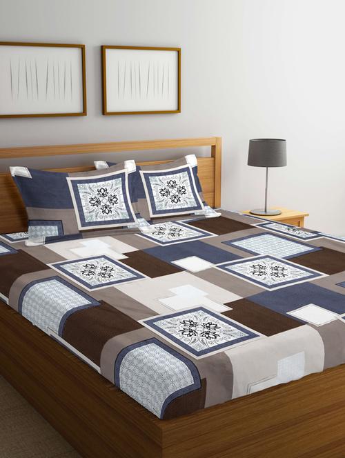 fabinaliv multicolor geometric 210 tc cotton blend king size double bedsheet with 2 pillow covers - 19503638 - Very Small Image - 1