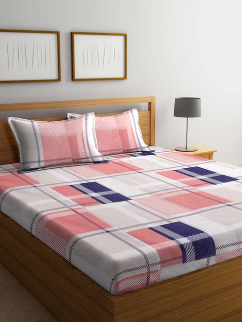 fabinaliv multicolor checkered 210 tc cotton blend king size double bedsheet with 2 pillow covers - 19503641 - Very Small Image - 1