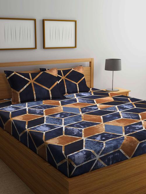 fabinaliv multicolor geometric 210 tc cotton blend king size double bedsheet with 2 pillow covers - 19503656 - Very Small Image - 1