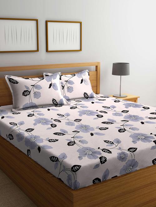 fabinaliv cream floral 210 tc cotton blend king size double bedsheet with 2 pillow covers - 19503659 - Very Small Image - 1