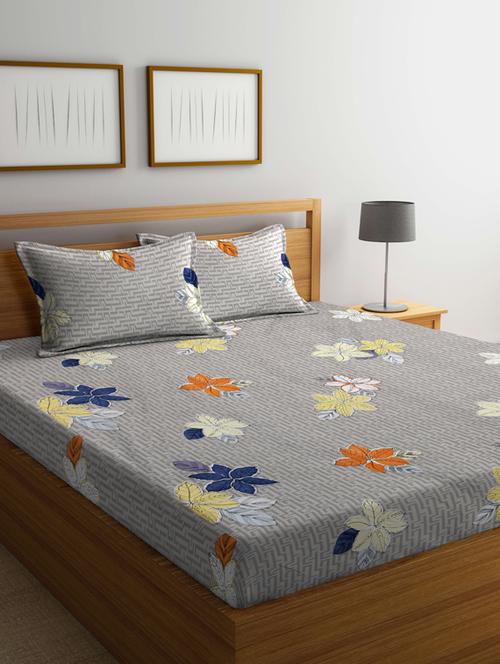 fabinaliv beige floral 210 tc cotton blend king size double bedsheet with 2 pillow covers - 19503662 - Very Small Image - 1