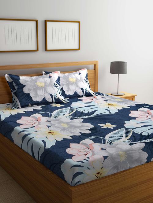 fabinaliv multicolor floral 210 tc cotton blend king size double bedsheet with 2 pillow covers - 19503663 - Very Small Image - 1