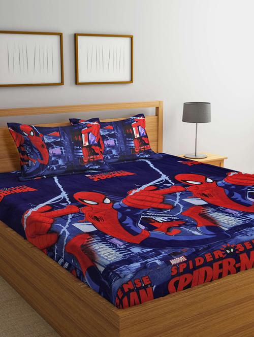 fabinaliv multicolor cartoon print 210 tc cotton blend king size double bedsheet with 2 pillow covers - 19503664 - Very Small Image - 1
