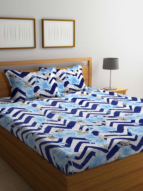 fabinaliv blue floral 210 tc cotton blend king size double bedsheet with 2 pillow covers - 19503667 - Very Small Image - 1