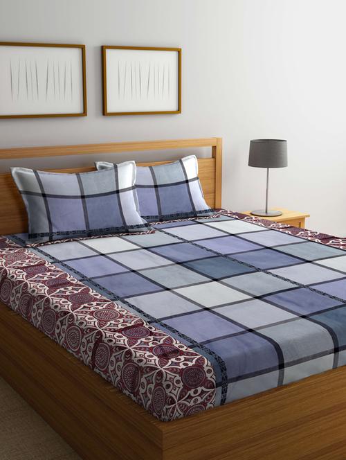fabinaliv multicolor checkered 210 tc cotton blend king size double bedsheet with 2 pillow covers - 19503671 - Very Small Image - 1