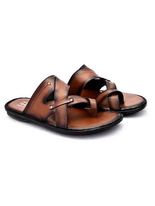 tan leatherette slip on sandals - 19503929 - Very Small Image - 1