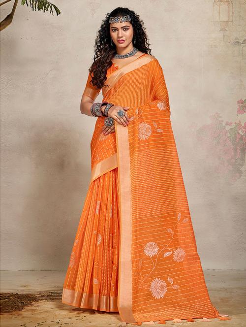 orange self design woven saree with blouse - 19504643 - Very Small Image - 1