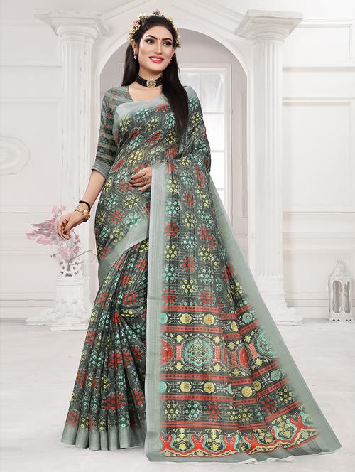 grey self design woven saree with blouse - 19504649 - Very Small Image - 1