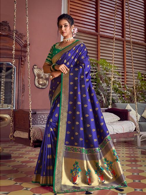 blue self design woven saree - 19504661 - Very Small Image - 1