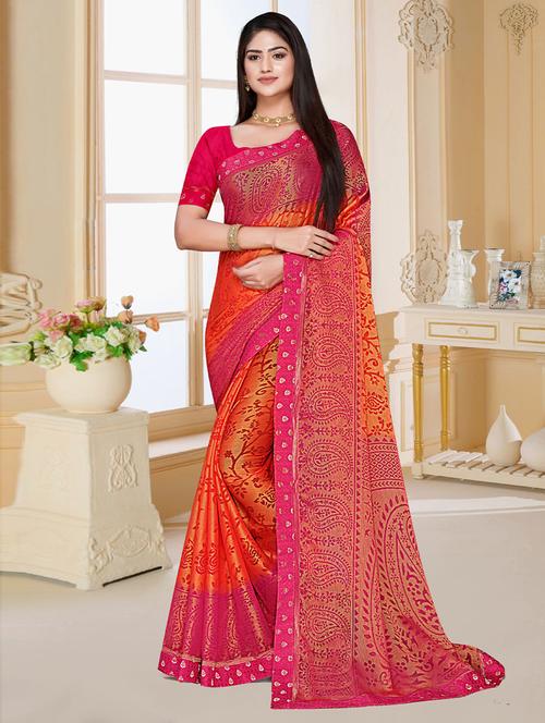 orange self design woven saree with blouse - 19504673 - Very Small Image - 1