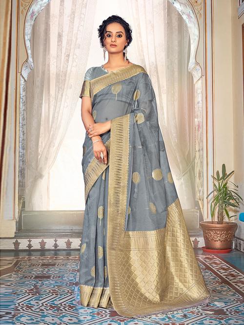 grey self design woven saree with blouse - 19504676 - Very Small Image - 1