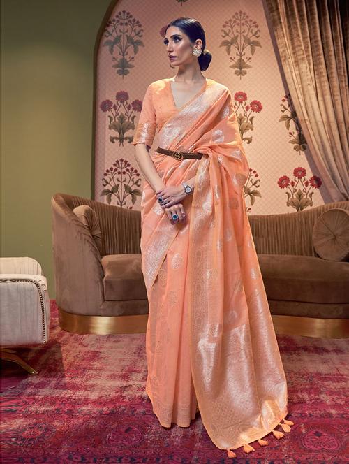 peach self design saree with blouse - 19504718 - Very Small Image - 1
