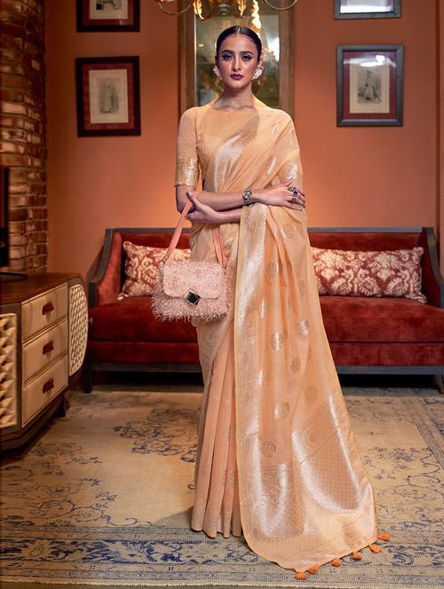 beige self design saree with blouse - 19504722 - Very Small Image - 1