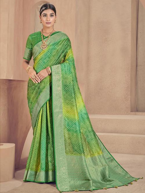 green self design woven saree with blouse - 19504734 - Very Small Image - 1