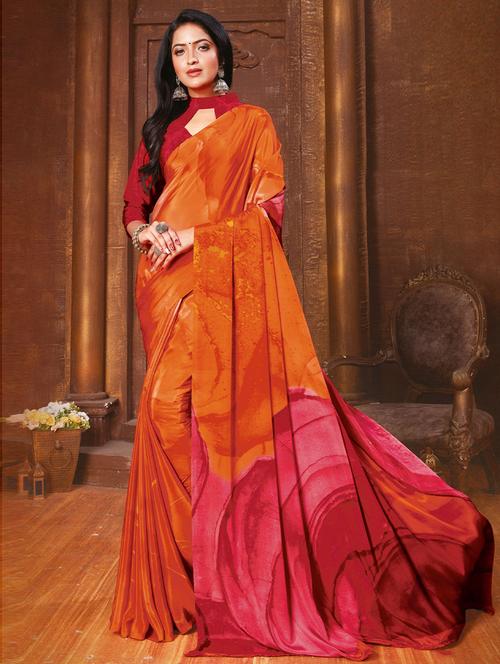 orange self design saree with blouse - 19504794 - Very Small Image - 1