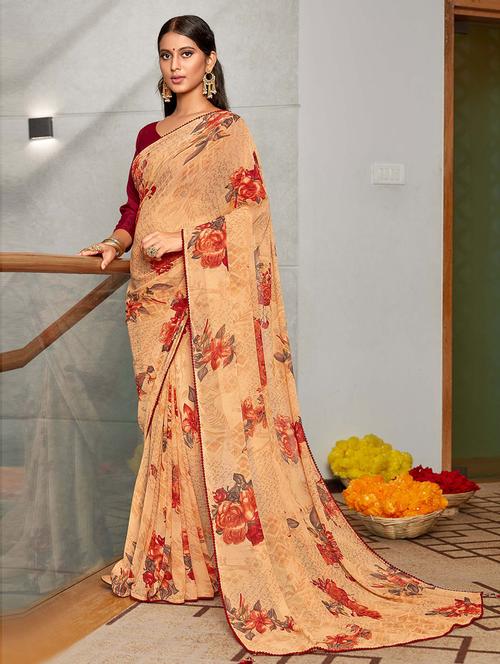 beige self design saree with blouse - 19504796 - Very Small Image - 1