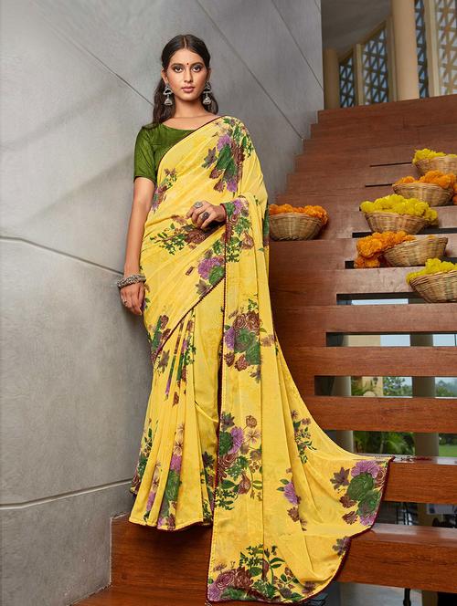 yellow self design saree with blouse - 19504798 - Very Small Image - 1