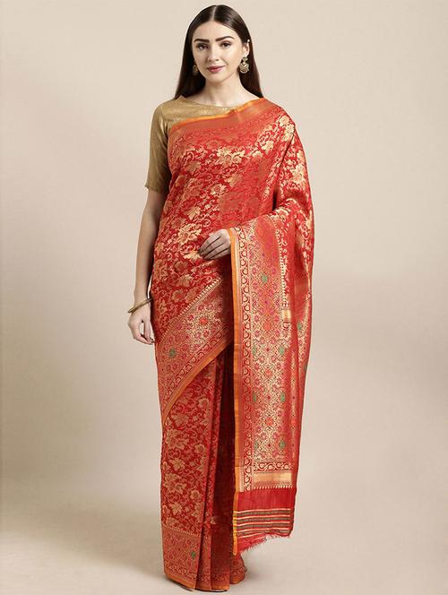 red self design saree with blouse - 19504804 - Very Small Image - 1