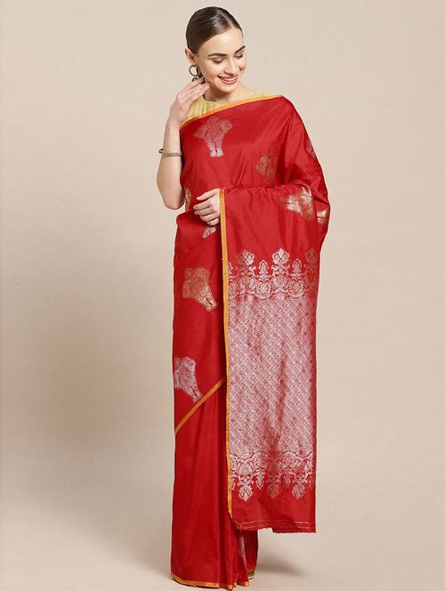 red self design saree with blouse - 19504808 - Very Small Image - 1