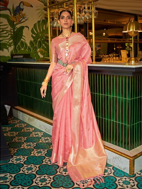 pink self design saree with blouse - 19504811 - Very Small Image - 1