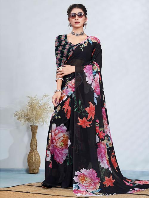 black self design saree with blouse - 19504822 - Very Small Image - 1