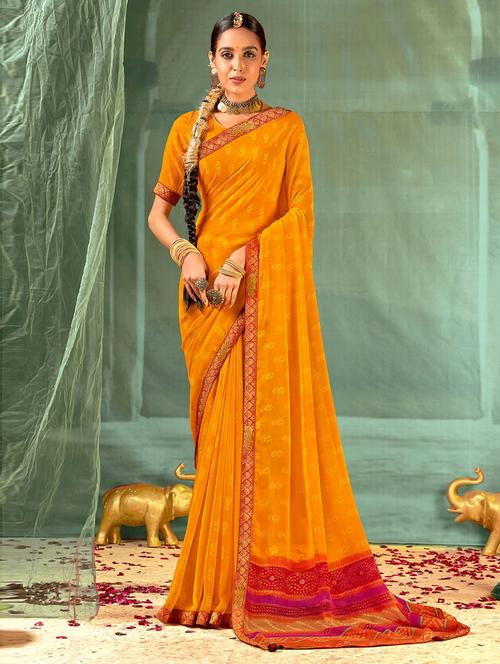 yellow self design saree with blouse - 19504841 - Very Small Image - 1