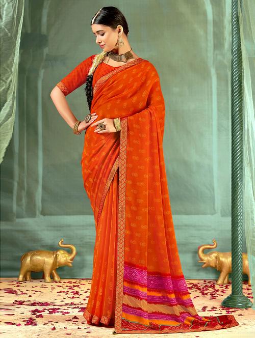 orange self design saree with blouse - 19504842 - Very Small Image - 1