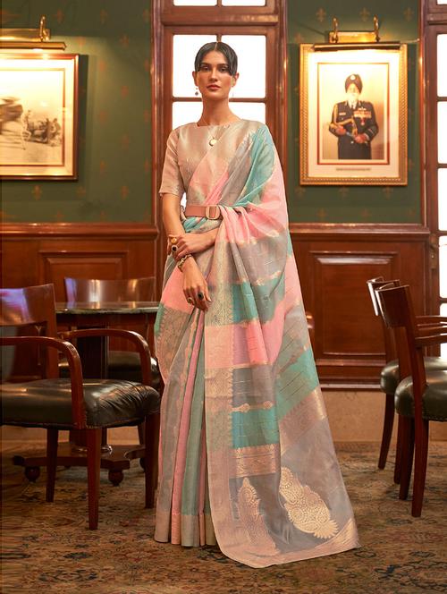 self design woven saree with blouse - 19504849 - Very Small Image - 1
