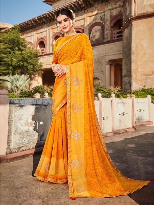 yellow self design saree with blouse - 19504880 - Very Small Image - 1