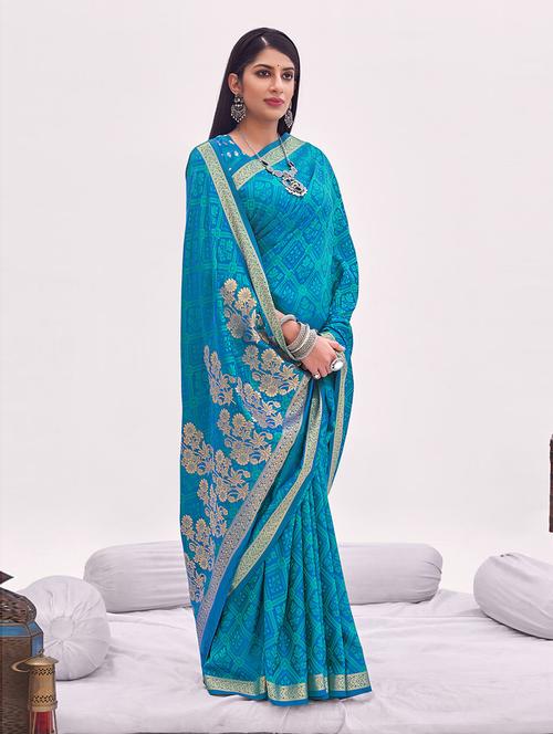 blue self design woven saree with blouse - 19504895 - Very Small Image - 1