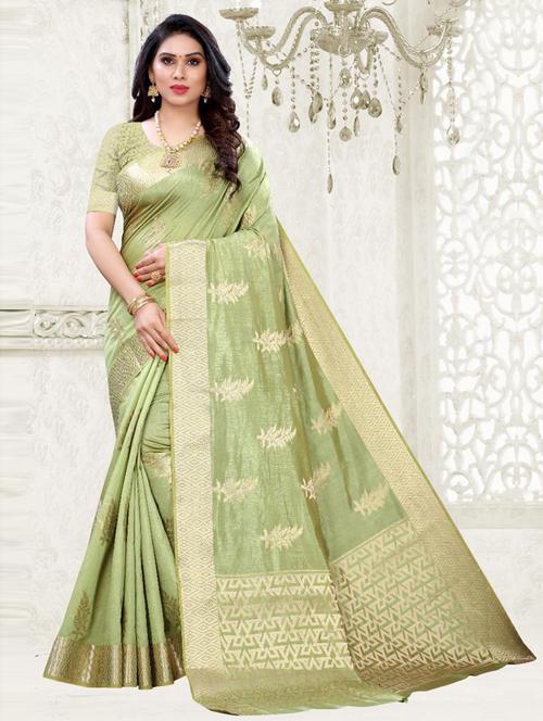 green self design woven saree with blouse - 19504903 - Very Small Image - 1