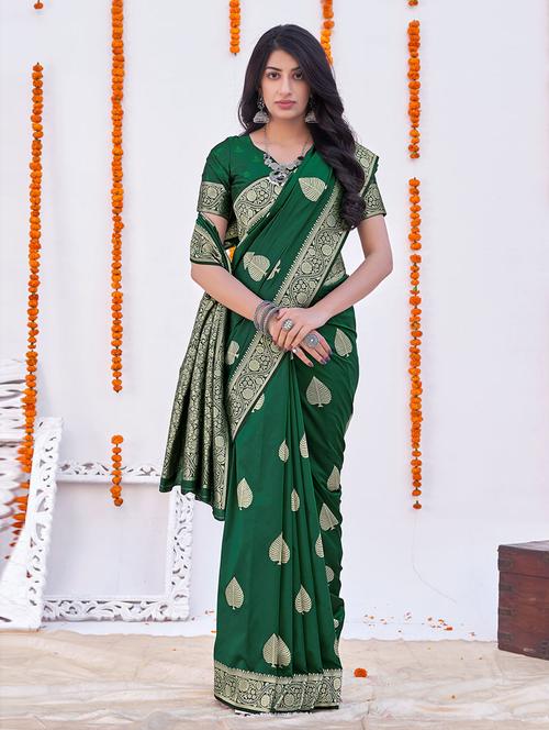 green self design woven saree with blouse - 19504908 - Very Small Image - 1