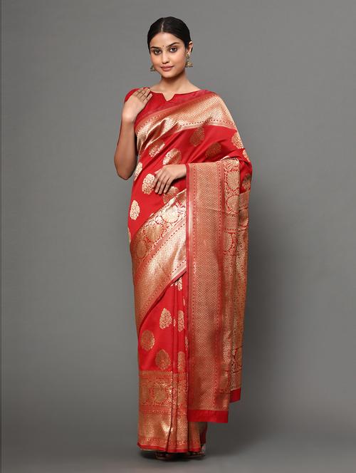 red self design woven saree with blouse - 19504921 - Very Small Image - 1