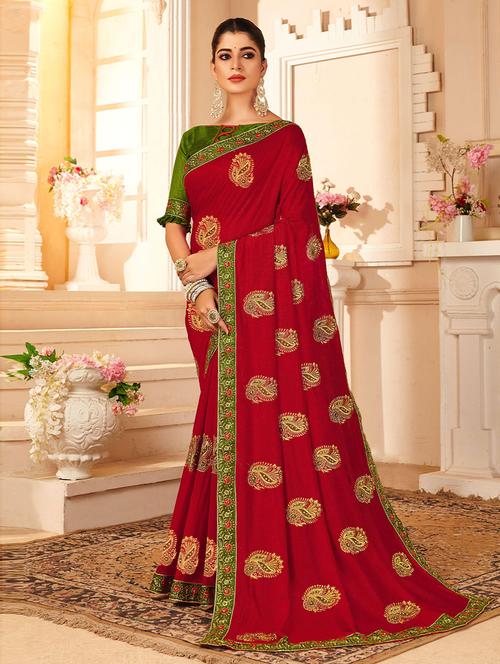 red self design saree with blouse - 19504953 - Very Small Image - 1