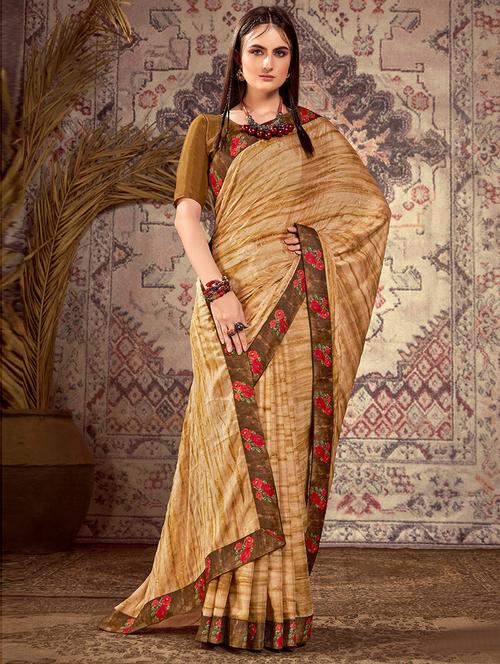 beige self design saree with blouse - 19504963 - Very Small Image - 1