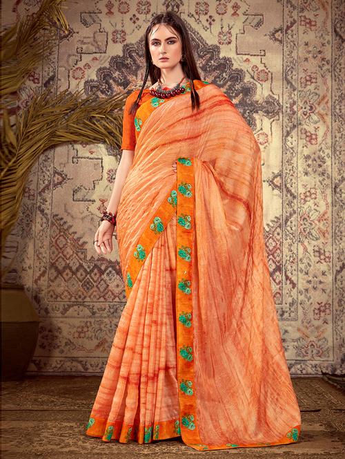orange self design saree with blouse - 19504965 - Very Small Image - 1