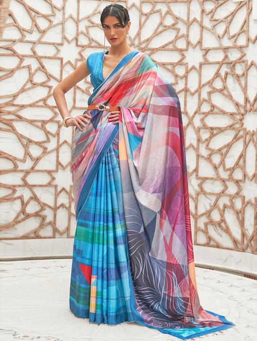 abstract printed saree with blouse - 19505006 - Very Small Image - 1