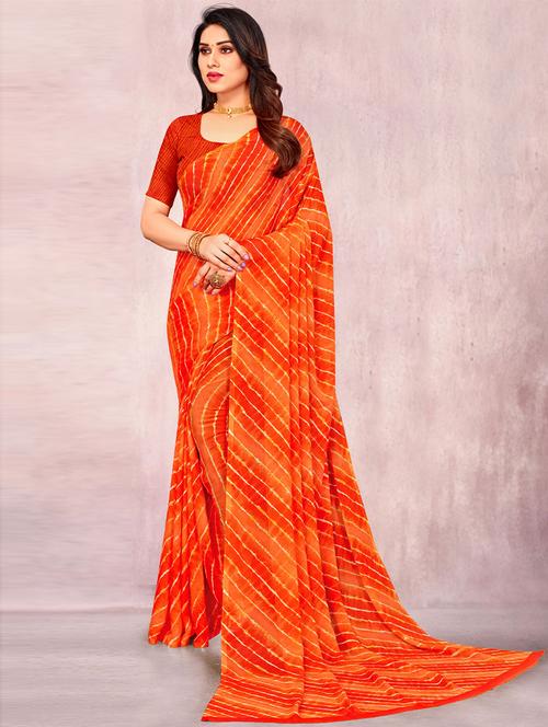 orange printed saree - 19505025 - Very Small Image - 1