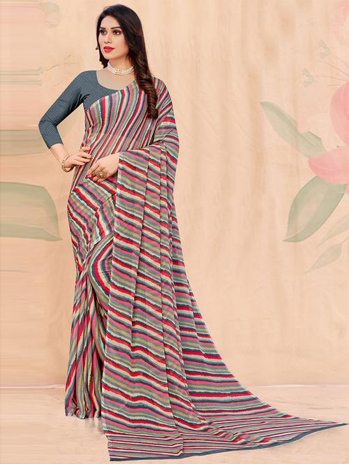multi color printed saree with blouse - 19505029 - Very Small Image - 1