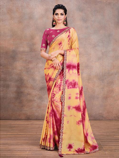 abstract printed saree with blouse - 19505060 - Very Small Image - 1