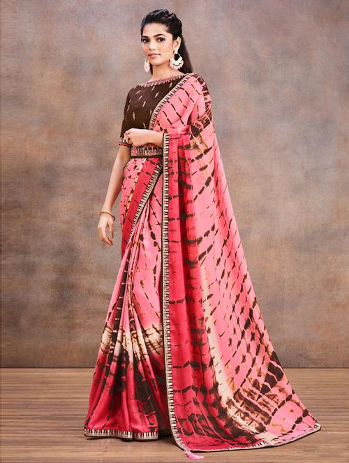 pink printed saree with blouse - 19505069 - Very Small Image - 1