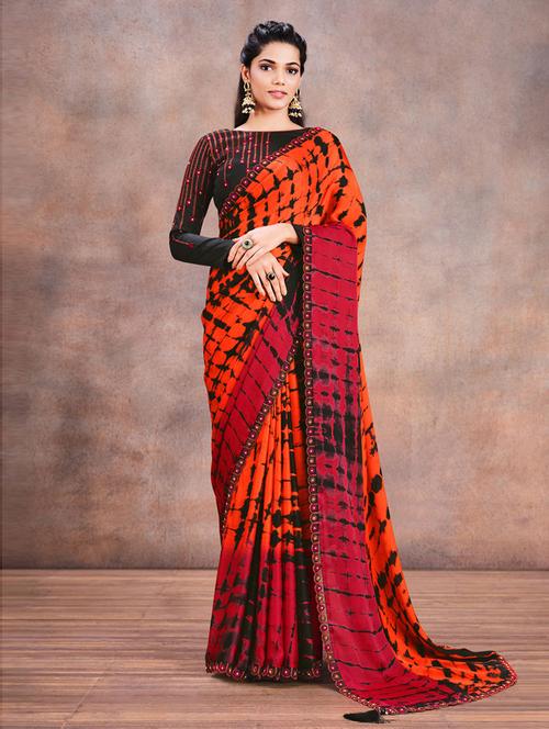 tie and dye printed saree - 19505072 - Very Small Image - 1