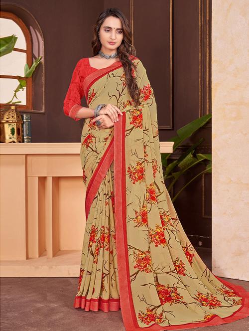 floral printed saree with blouse - 19505090 - Very Small Image - 1