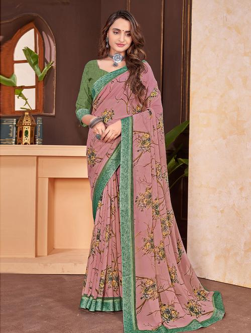 floral printed saree with blouse - 19505092 - Very Small Image - 1