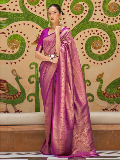 zari work kanjivaram saree with blouse - 19505111 - Very Small Image - 1