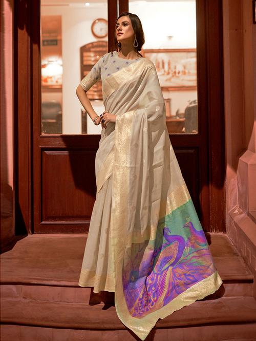 self design woven saree with blouse - 19505129 - Very Small Image - 1