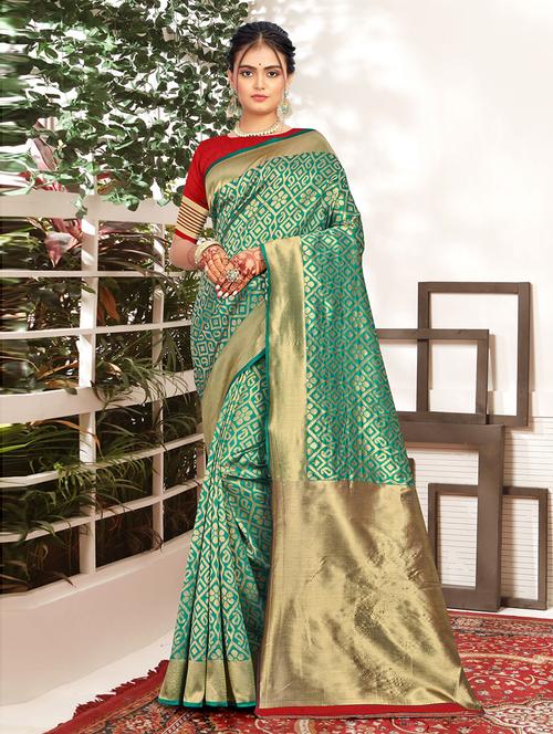 self design woven saree with blouse - 19505142 - Very Small Image - 1