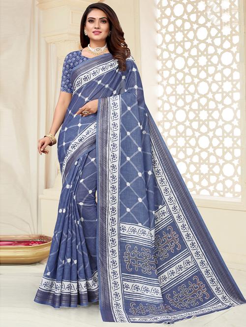 floral printed saree with blouse - 19505167 - Very Small Image - 1