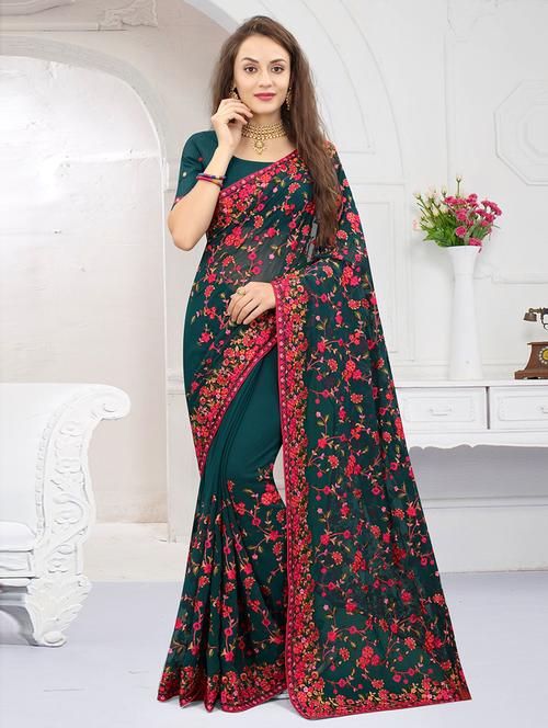 floral printed saree - 19505172 - Very Small Image - 1
